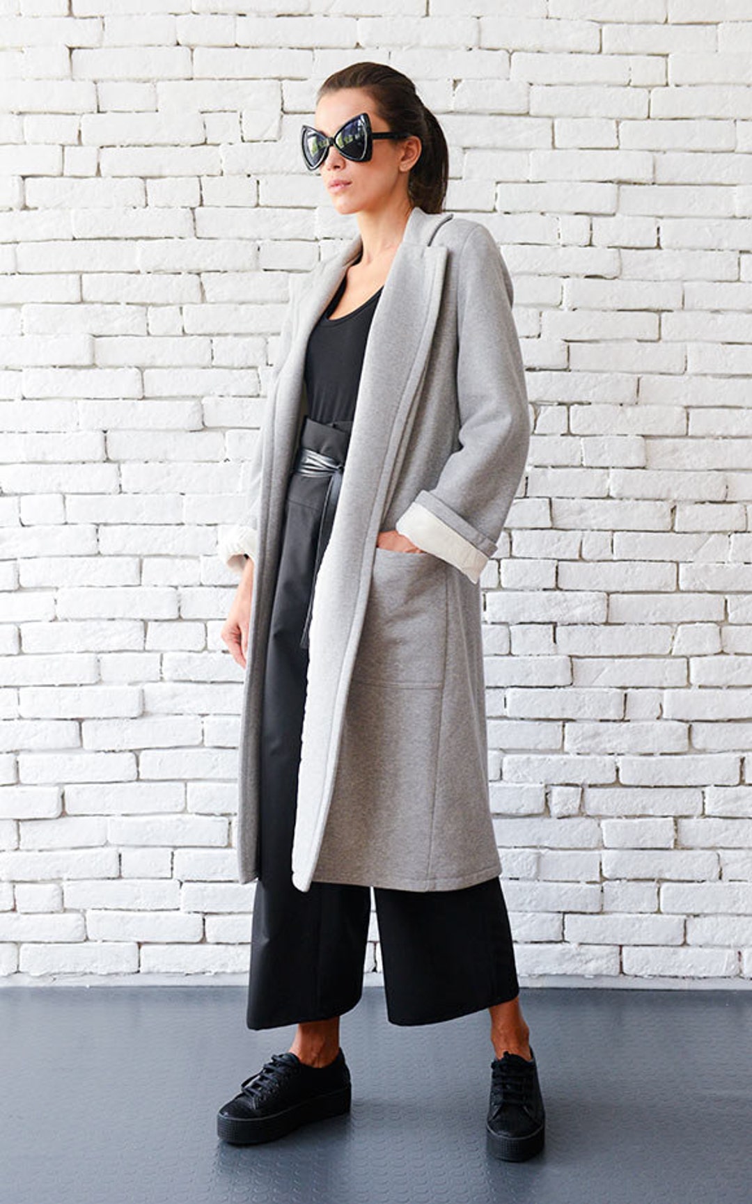 Grey Maxi Coat / Long Loose Jacket / Casual Pocket Coat / - Etsy