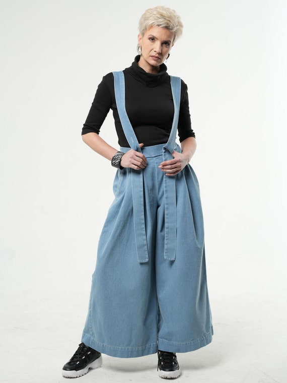 Full-length Wide-leg Pants / Denim Pants With Suspenders
