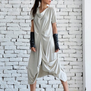 Light Grey Casual Dress/Asymmetric Loose Tunic/Short Sleeve Long Top/Grey Maxi Dress/Oversize Kaftan/Plus Size Every Day Dress/Casual Tunic