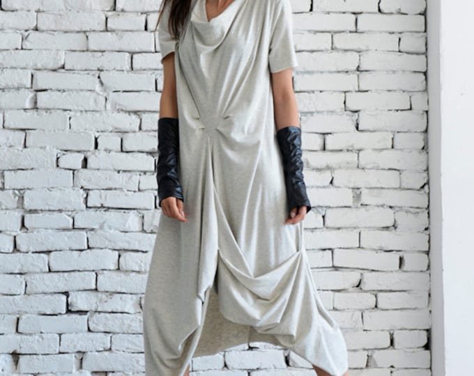 Light Grey Casual Dress/Asymmetric Loose Tunic/Short Sleeve Long Top/Grey Maxi Dress/Oversize Kaftan/Plus Size Every Day Dress/Casual Tunic