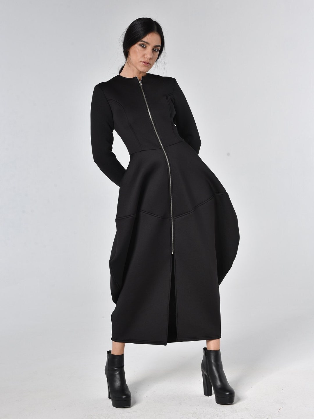 long black coat dress Women's Formal Dress, Elegant Double Breasted Coat for Office and Events 36 Long%20Sleeve%20Corset%20Detail%20Maxi%20Coat%20Dress%20Black%0D%0ADESIGN%3A%0D%0A%0D%0AColor%3A%20Black%0D%0AV Anne Klein 2Pc Jacket &