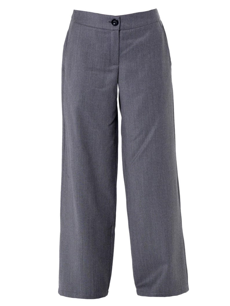 Pantalones grises de pierna ancha/Pantalones largos maxi/Pantalones largos de oficina/Pantalones cómodos para uso diario/Pantalones con bolsillos para mujer/Pantalones casuales holgados METP0019 imagen 2