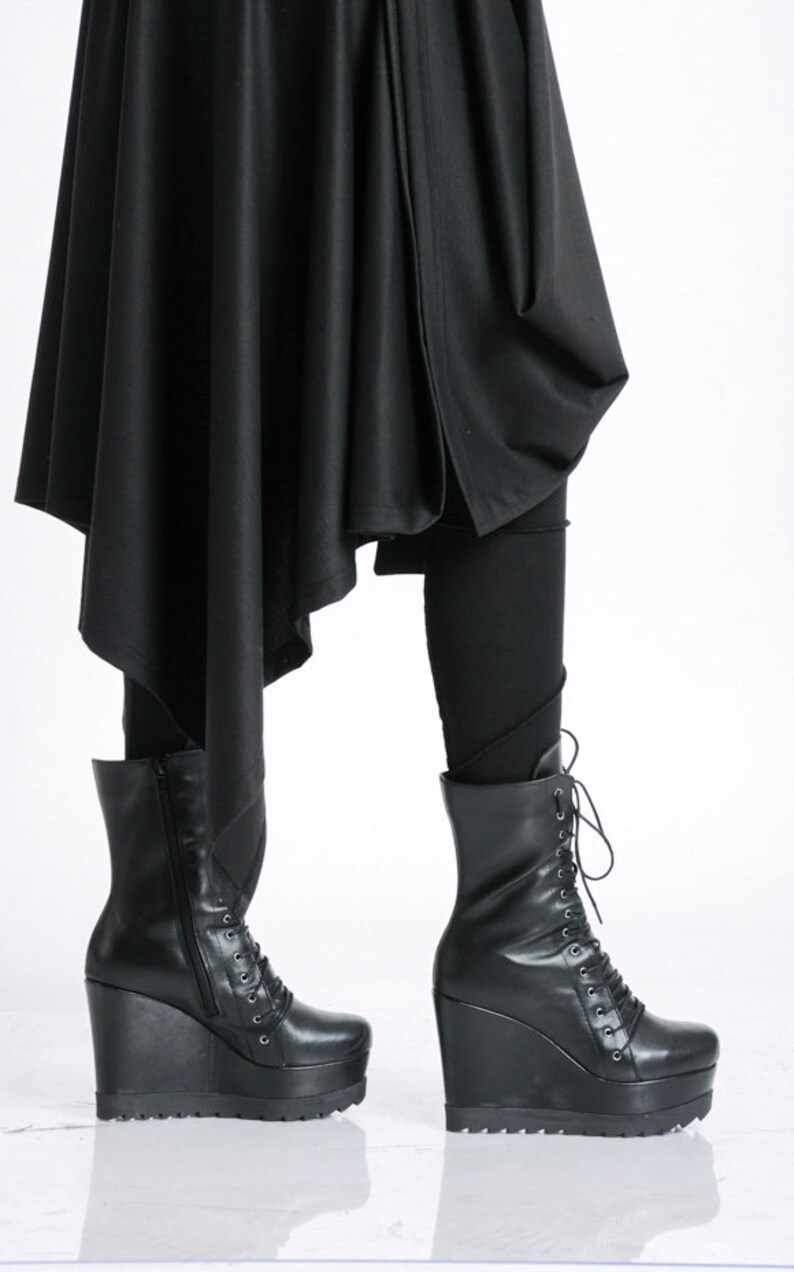 Black Genuine Leather Boots/Extravagant High Heels/Comfortable image 2