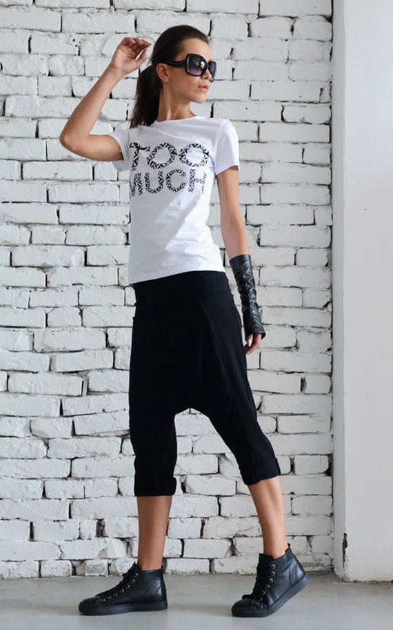Black Cotton Casual Harem Pants by 