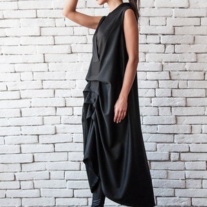 Extravagant Dress / Long Black Maxi Dress / Asymmetric Dress / Black V Neck Dress / Large Black Dress / Loose Fit Dress image 2