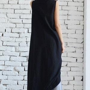 Asymmetric Black Top / Linen Black Tunic / Black Linen Top / Black Dress / Linen Top/ Linen Black Tunic / Long Black Vest / Sleeveless Coat image 4