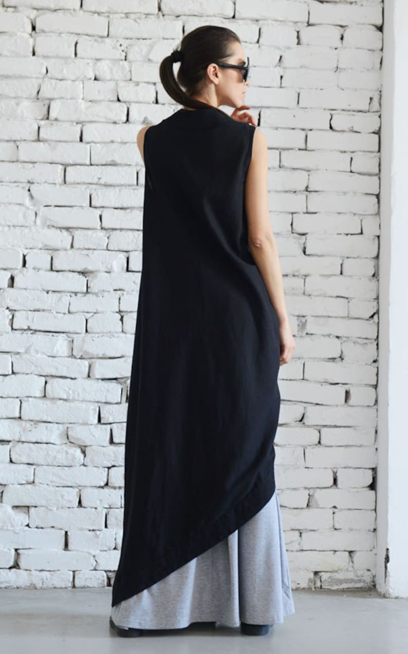Black Linen Long Top/asymmetric Loose Tunic/black Maxi Etsy