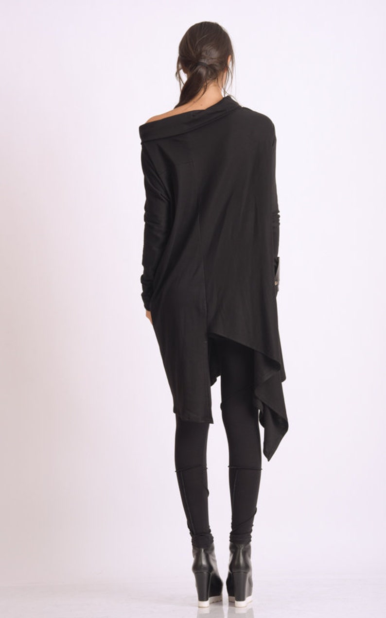 Black Asymmetric Tunic/Loose Long Top/Extravagant Casual Tunic/Oversize Black Long Top/Long Sleeve Tunic Top/Everyday Casual Black Tunic image 7