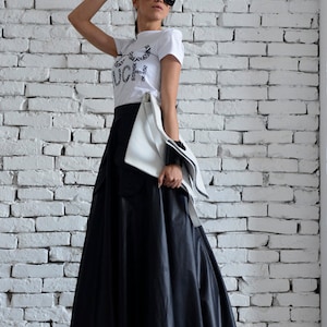 Maxi Black Skirt/Long Casual Skirt/Oversize Long Skirt/High Waist Skirt/Pocket Balloon Skirt/Elegant Dinner Skirt/Black Long Cotton Skirt image 2
