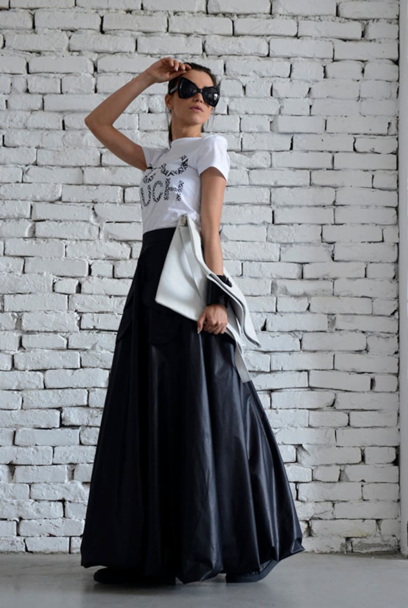 Maxi Black Skirt/Long Casual Skirt/Oversize Long Skirt/High Waist Skirt/Pocket Balloon Skirt/Elegant Dinner Skirt/Black Long Cotton Skirt image 2