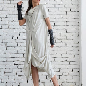 Light Grey Casual Dress/Asymmetric Loose Tunic/Short Sleeve Long Top/Grey Maxi Dress/Oversize Kaftan/Plus Size Every Day Dress/Casual Tunic image 4