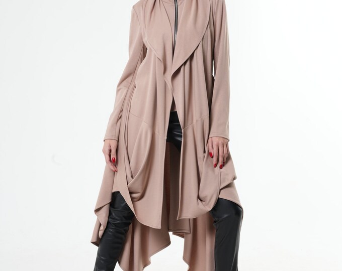 NEW Asymmetrical Jacket / Extra Long Cardigan / Fall Jacket Women / Asymmetrical Cardigan / Draped Jacket / Long Beige Coat МЕТC0061