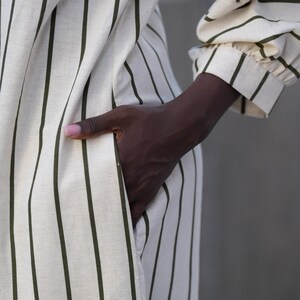 Oversize Jumpsuit on Khaki Stripes / Maxi Free Overall / Linen Cotton Set - METJ0028_Khaki image 8