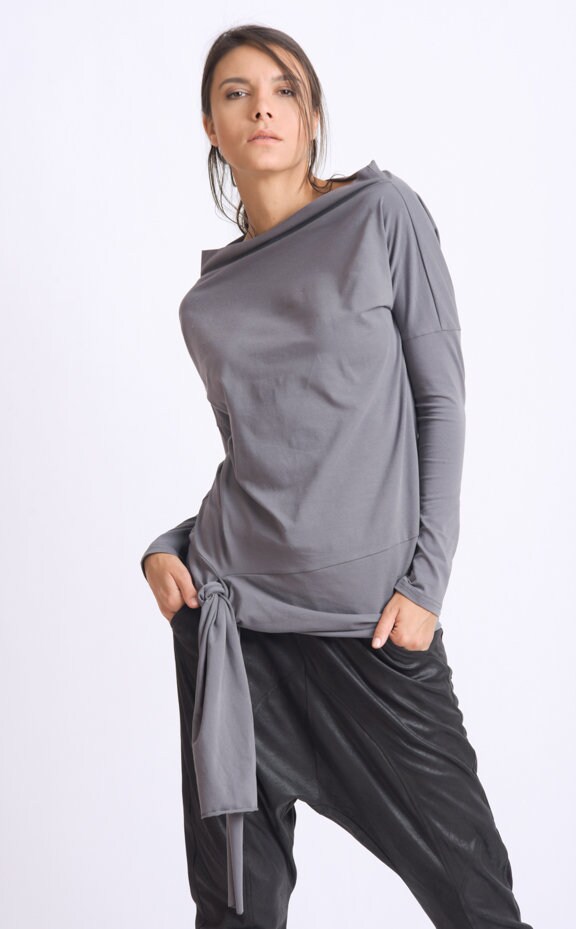 Long Sleeve Grey Top/extravagant Long Blouse/long Sleeve Loose Etsy