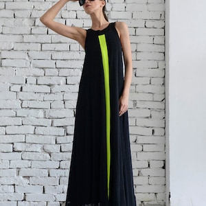Long Black Dress / Maxi Black Dress / Neon Line Dress / Black Kaftan / Oversize Stage Dress by METAMORPHOZA METD0033