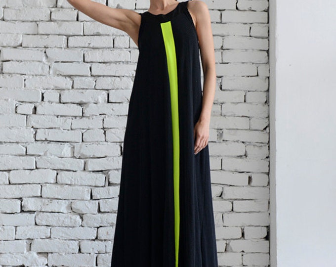 Long Black Dress / Maxi Black Dress / Neon Line Dress / Black Kaftan / Oversize Stage Dress by METAMORPHOZA