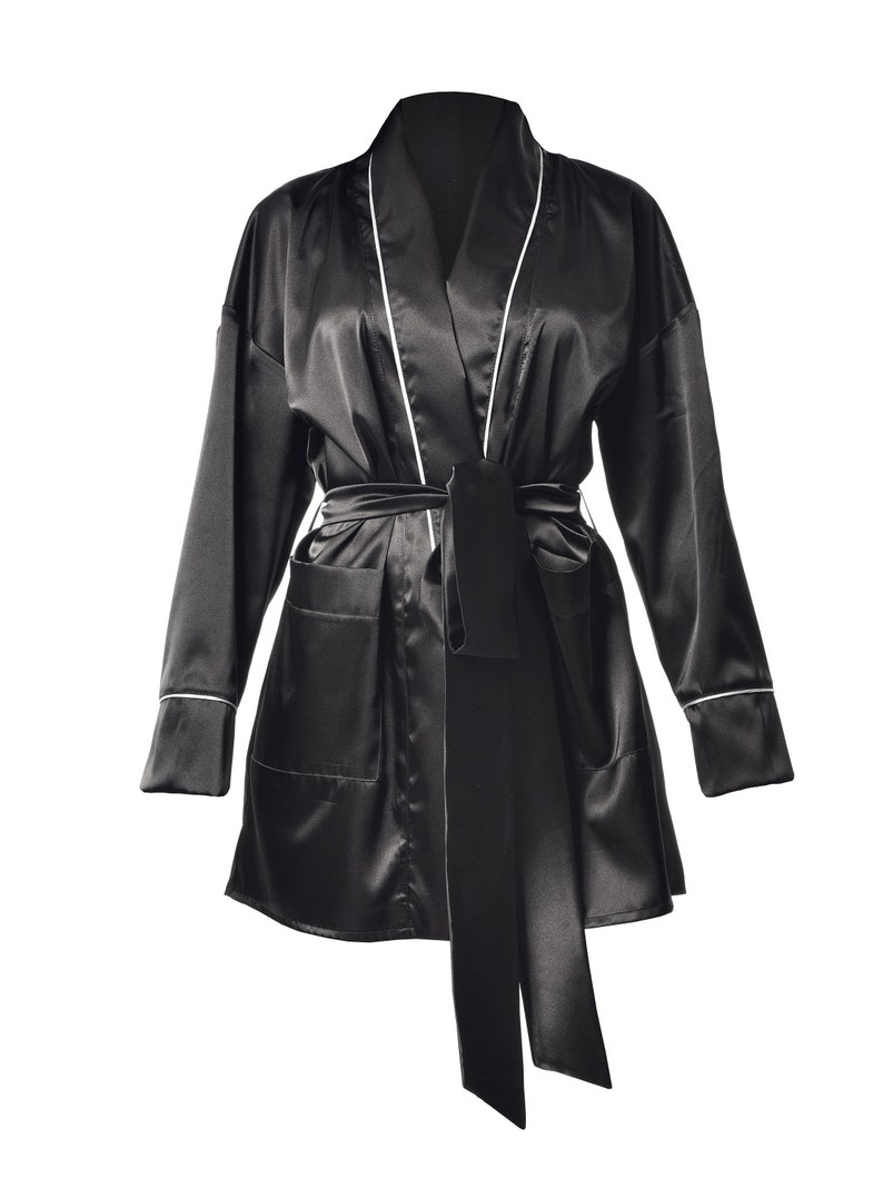 Satin Robe / Satin Dressing Gown / House Robe / Getting Ready Robe / Black Satin Robe / Evening Robe /Womans Evening Top Sleepover party image 2