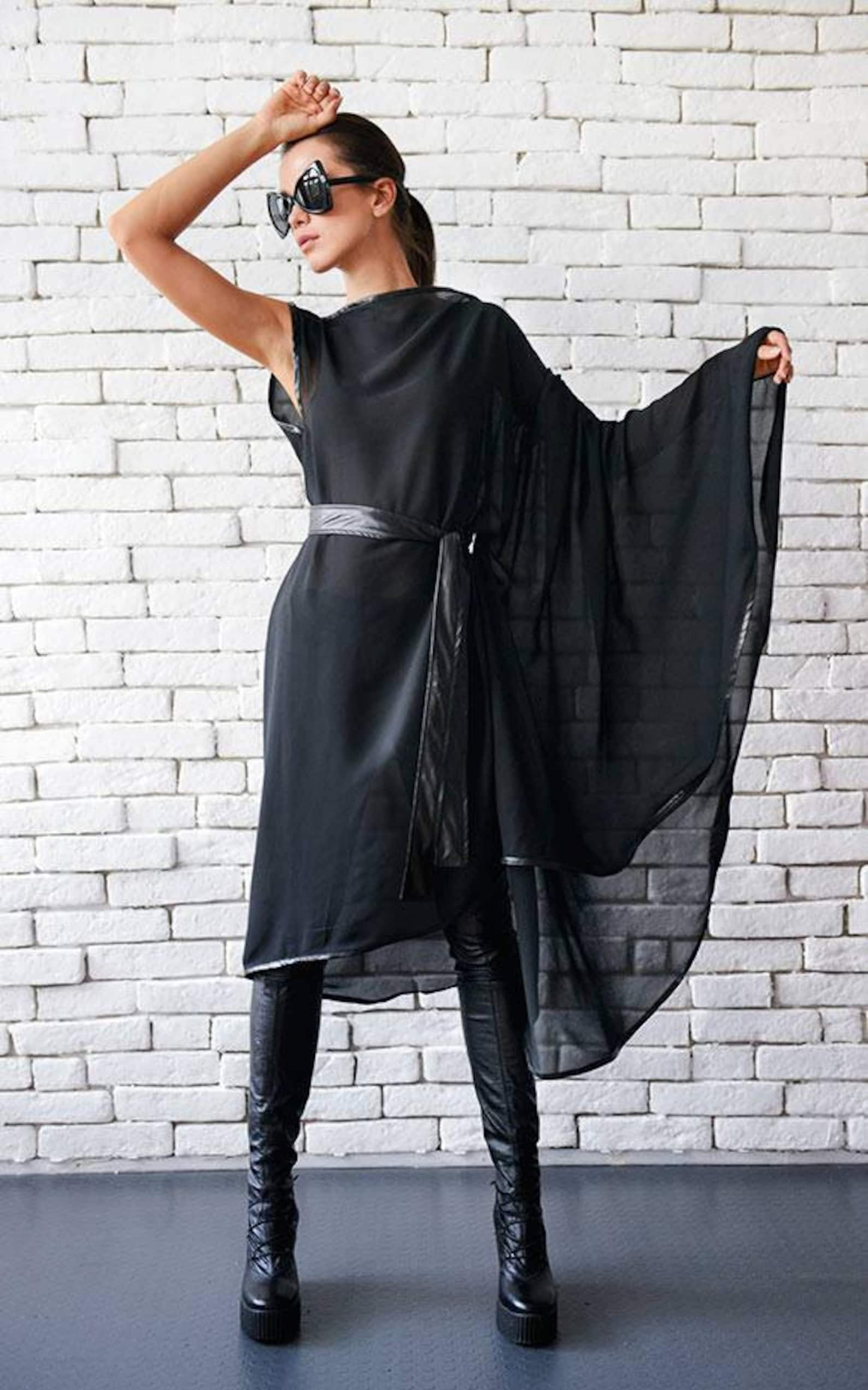 Maxi Black Tunic / Sheer Black Tunic / Asymmetrical Black Top - Etsy