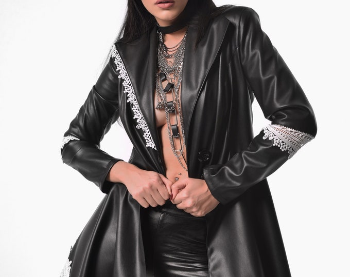 Women Leather Blazer / Asymmetrical Jacket / Vegan Leather Jacket / Asymmetrical Coat / Leather Blazer Women / Peplum Blazer