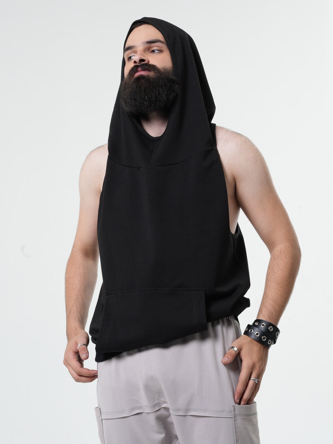 NEW Hooded Vest Men / Open Back Top / Streetwear Vest / Long