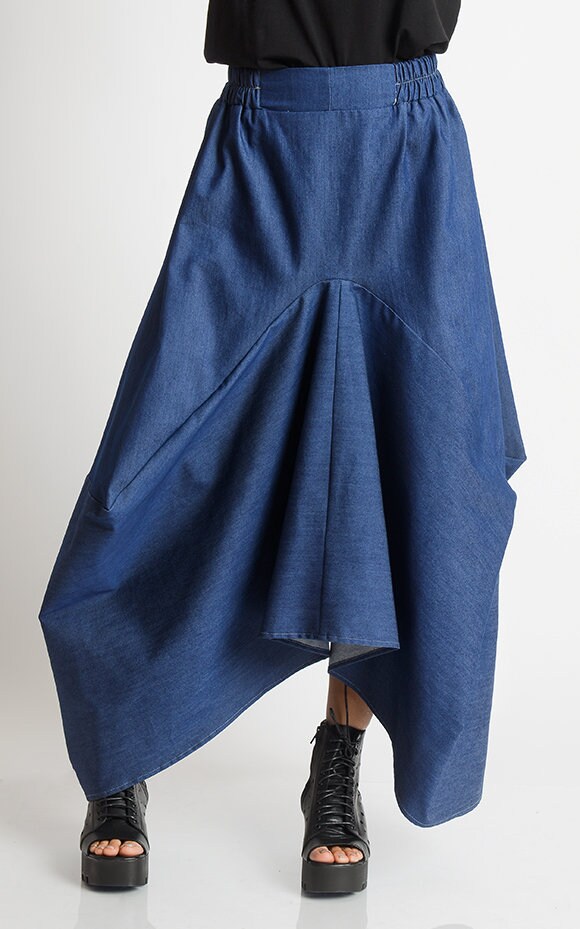 Asymmetric Denim Skirt/Extravagant Loose Skirt/Blue Jean Maxi | Etsy