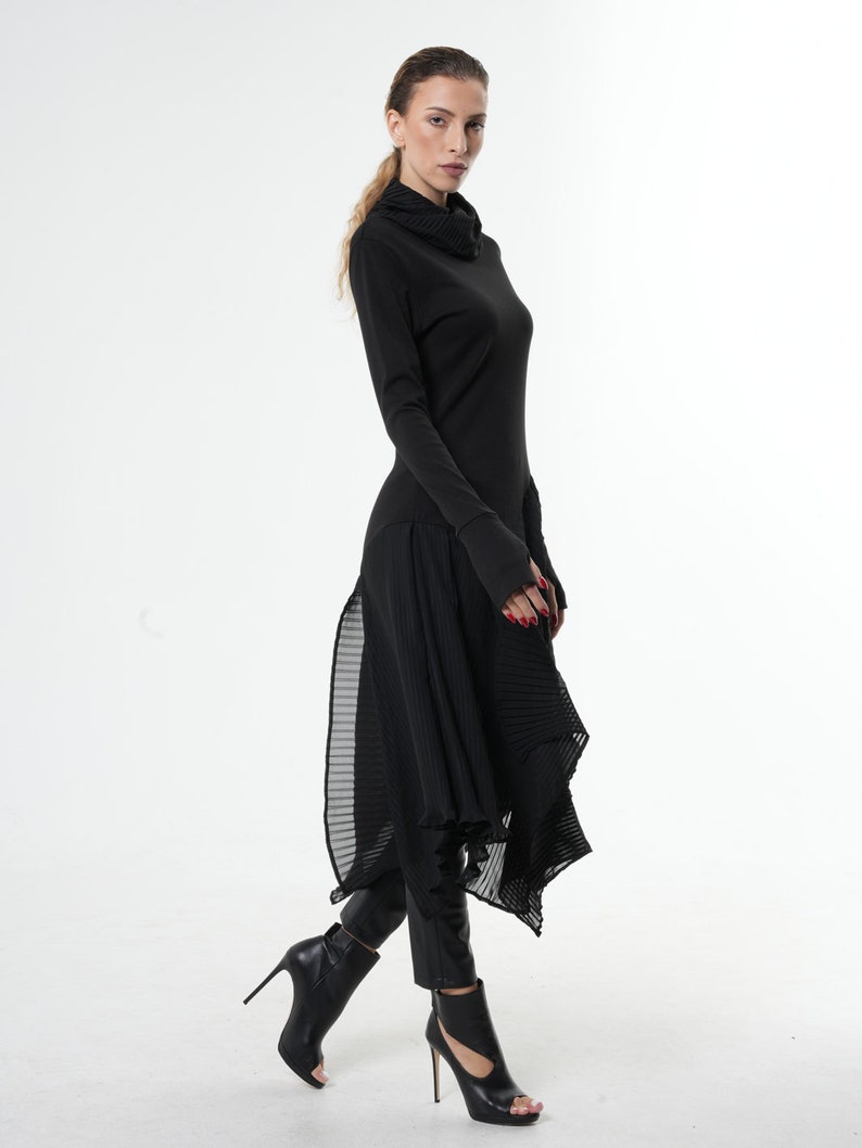 Chiffon Tunic / Turtleneck Tunic / Long Sleeve Tunic / Black Tunic Top / Sheer Tunic / Goth Tunic / Futuristic Clothing image 3