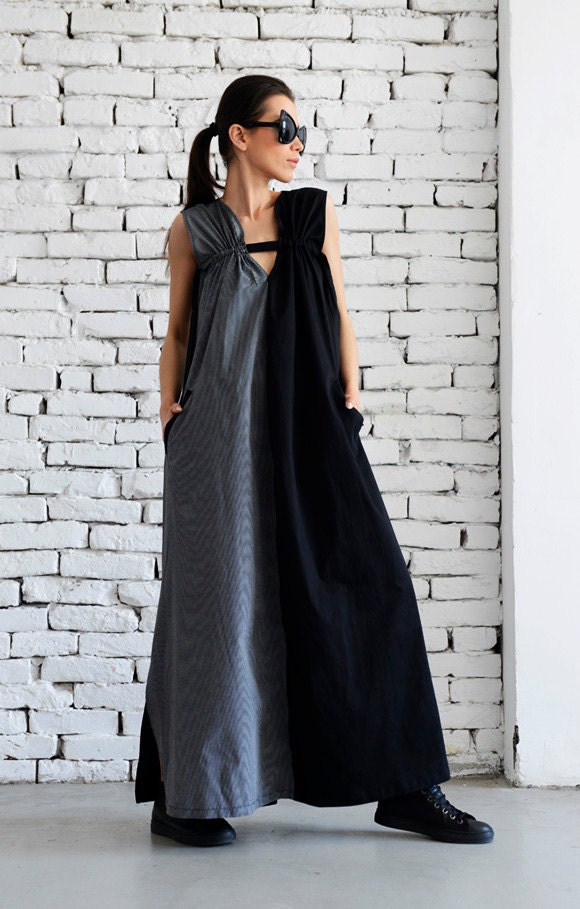 SALE Grey and Black Maxi Dress/Loose Kaftan/Two Color Long Dress/Side ...