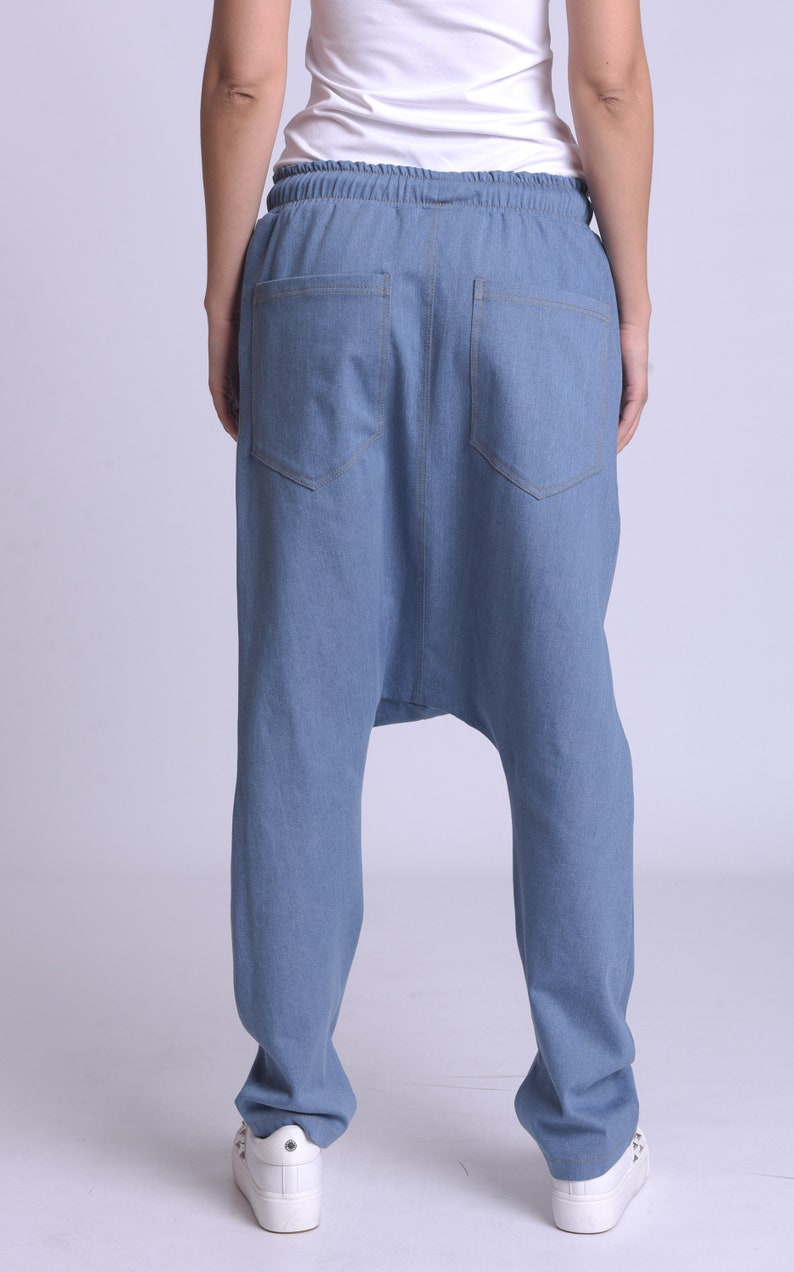 NEW Denim Elastic Waist PantsDenim Harem PantsDrop Crotch PantsCasual Wide Leg PantsDenim Maxi PantsDrawstring Waist PantsJean Pants