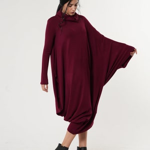 Burgundy Oversize Dress/Comfortable Maxi Dress/Wine Long Dress/Warm Dress/Long Sleeve Kaftan/Plus Size Maxi Dress/Burgundy Loose Dress image 5