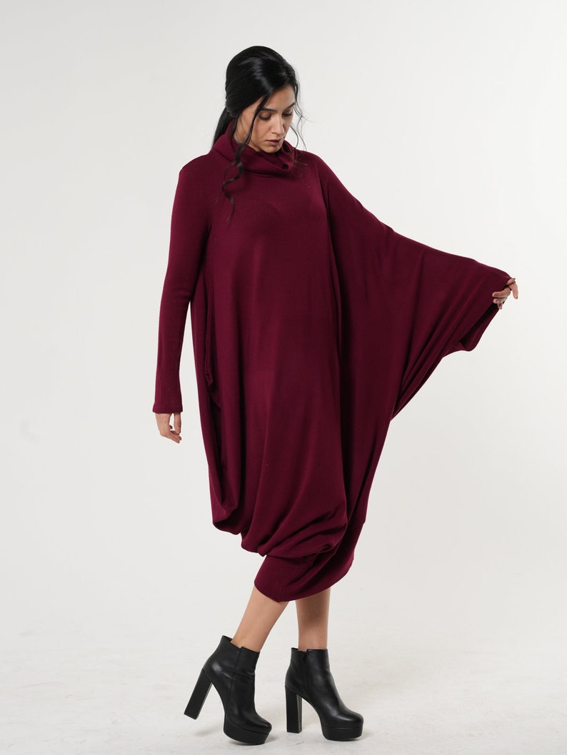 Burgundy Oversize Dress/Comfortable Maxi Dress/Wine Long Dress/Warm Dress/Long Sleeve Kaftan/Plus Size Maxi Dress/Burgundy Loose Dress image 5