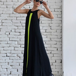 Black Maxi Dress / Maxi Black Dress / Loose Casual Dress / Neon Line Dress / Oversize Long Dress / Plus Size Maxi Dress by METAMORPHOZA