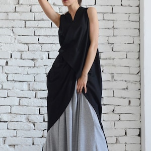 Asymmetric Black Top / Linen Black Tunic / Black Linen Top / Black Dress / Linen Top/ Linen Black Tunic / Long Black Vest / Sleeveless Coat image 5