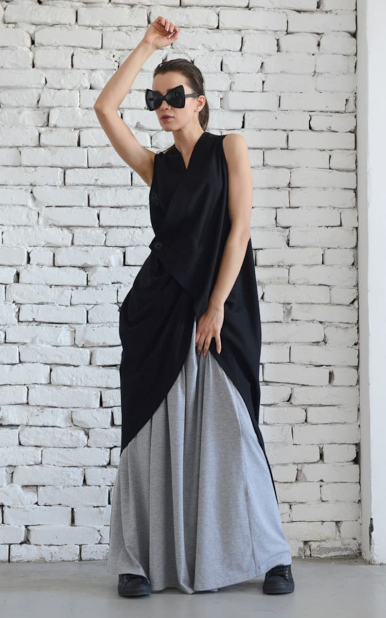 Asymmetric Black Top / Linen Black Tunic / Black Linen Top / Black Dress / Linen Top/ Linen Black Tunic / Long Black Vest / Sleeveless Coat image 5