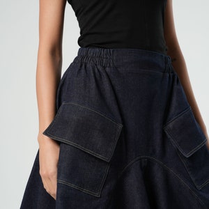 Extravagant Maxi Denim Skirt / Long Skirt With Pockets / Jeans Maxi Skirt / Asymmetrical Line Skirt / Cargo Style Pockets Skirt image 8