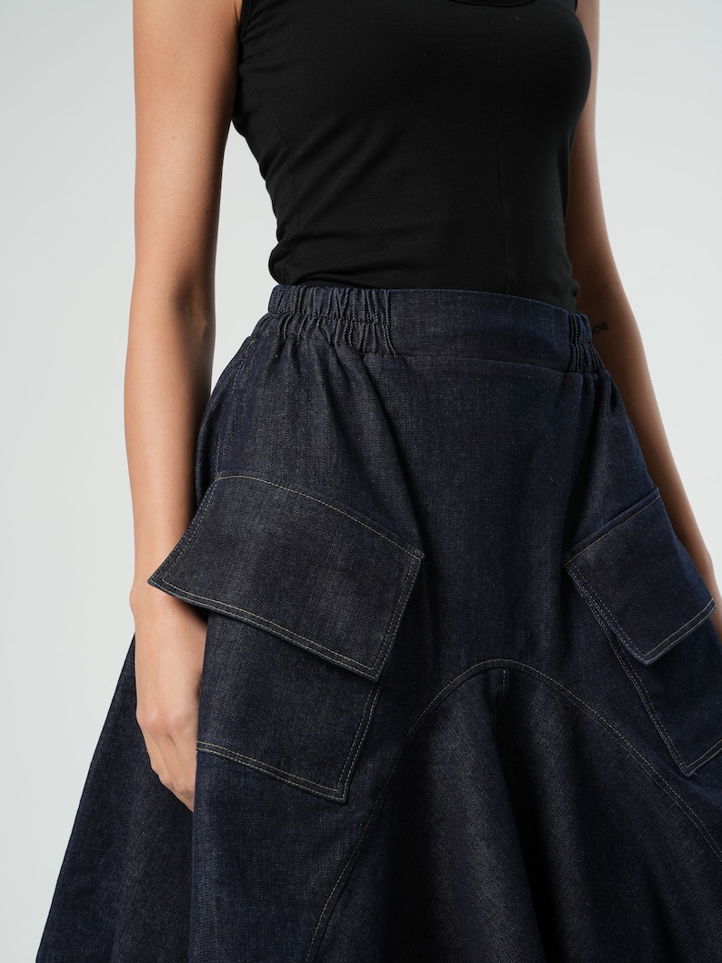 Extravagant Maxi Denim Skirt / Long Skirt With Pockets / Jeans Maxi Skirt / Asymmetrical Line Skirt / Cargo Style Pockets Skirt image 8