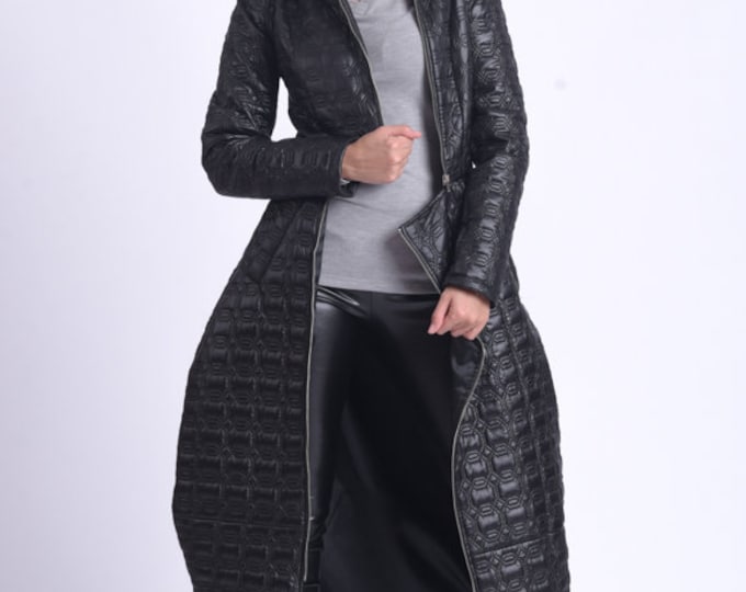 Long Puffer Coat/Black Dress Coat/Long Jacket/Winter Zipper Coat/Long Casual Coat/Warm Coat/Collared Lined Coat METC0083