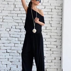 Loose Black Jumpsuit/Fallen Sleeve Jumpsuit/Long Jumpsuit/Maxi Jumpsuit/Black Loose Romper/Wide Leg Jumpsuit/Black Maxi Jumpsuit METJ0003