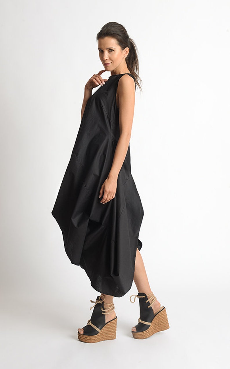 Black Asymmetric Dress/Extravagant Tunic Dress/Sleeveless Loose Dress/Black Kaftan/Handmade Extravagant Dress/Casual Black Dress METD0081 image 3