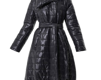 Long Coat With Belt/oversize Shiny Jacket/black Puffer Coat Long Coat With Belt/oversize Shiny Jacket/black Puffer Coat