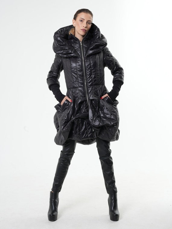 Extravagant Puffy Coat/black Dress Coat/oversize Collar Coat Extravagant Puffy Coat/black Dress Coat/oversize Collar Coat