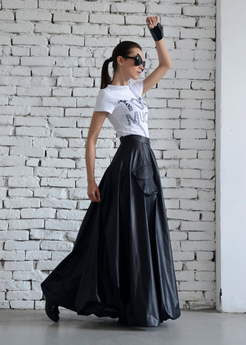 Maxi Black Skirt/Long Casual Skirt/Oversize Long Skirt/High Waist Skirt/Pocket Balloon Skirt/Elegant Dinner Skirt/Black Long Cotton Skirt image 3