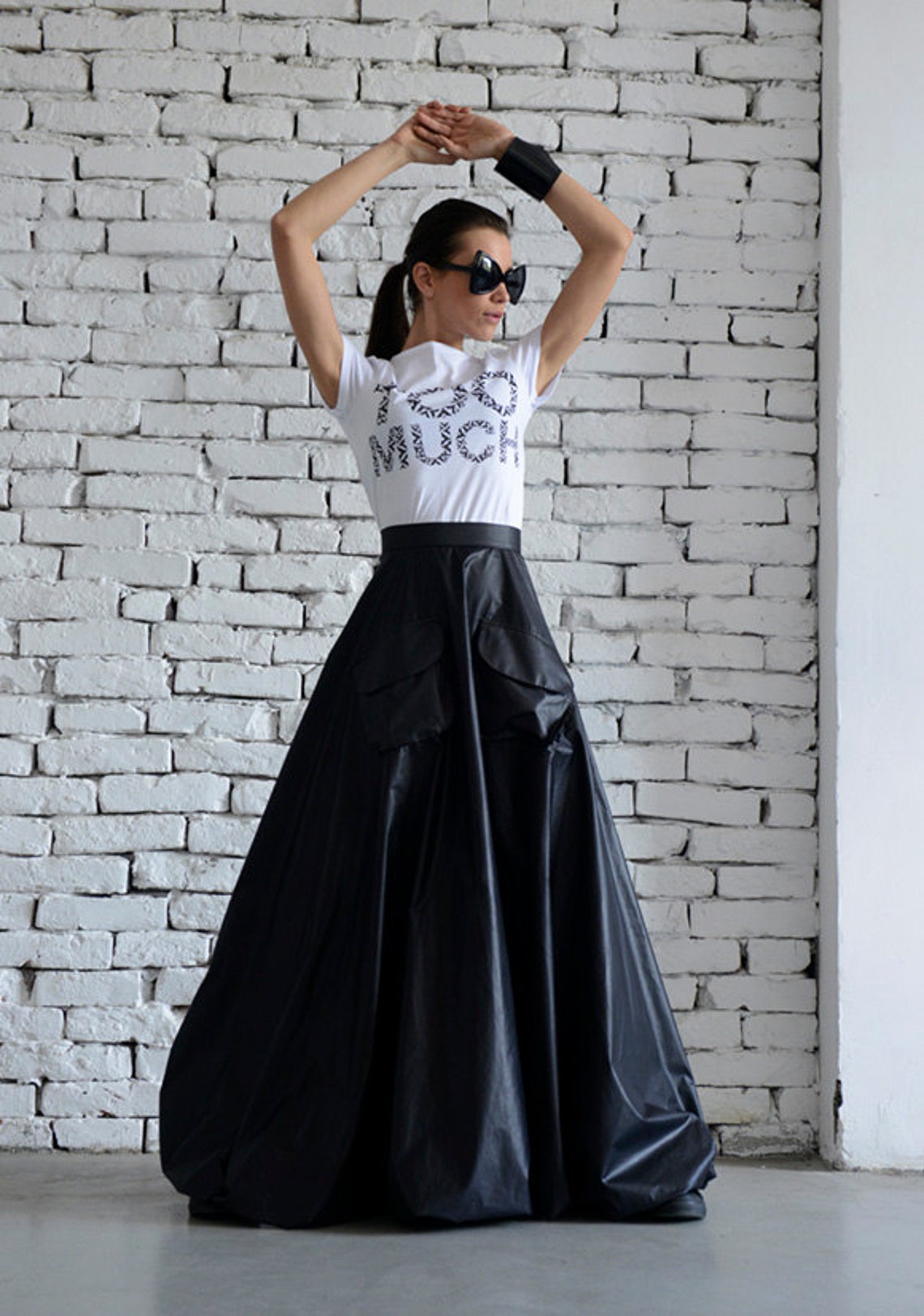 Maxi Black Skirt/Long Casual Skirt/Oversize Long Skirt/High | Etsy