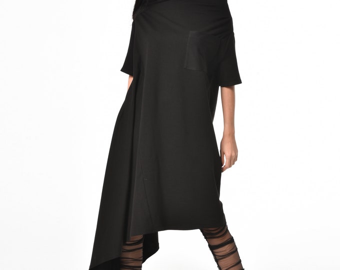 Asymmetric Maxi Dress / Black Tunic Dress / Kaftan Dress /  Extravagant Design / Plus Size Clothing / Extravagant Tunic Dress