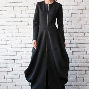 Black Victorian Dress / Long Dress Coat / Neoprene Coat / Bubble Dress / Neoprene Dress / Balloon Dress / Black Dress / Metamorphoza image 2