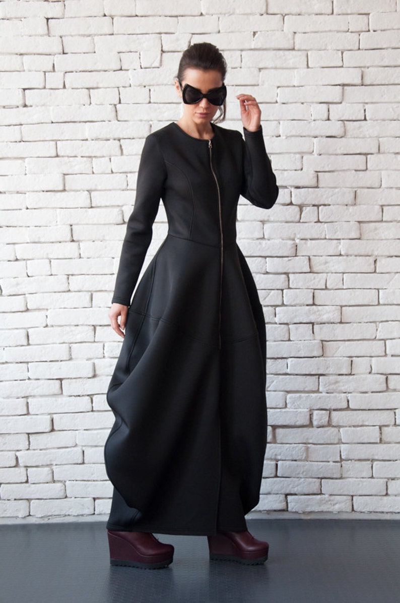 Black Victorian Dress / Long Dress Coat / Neoprene Coat / Bubble Dress / Neoprene Dress / Balloon Dress / Black Dress / Metamorphoza 画像 5