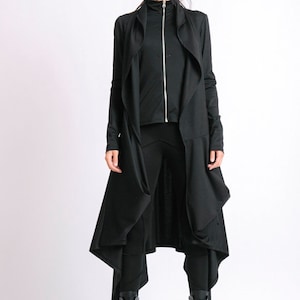 Black Asymmetric Coat/Extravagant Loose Jacket/Black Oversize Tunic/Long Sleeve Cardigan/Black Zipper Jacket/МЕТC0061