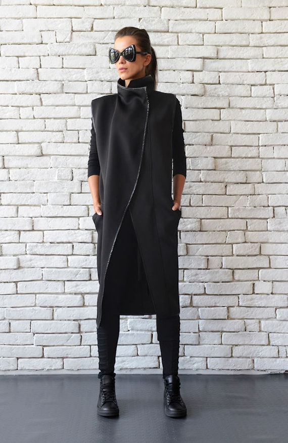 Long Black Vest/loose Neoprene Coat/extravagant Sleeveless - Etsy