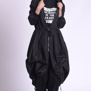 Black Long Raincoat / Hooded Raincoat Women / Oversize Jacket / Plus Size Clothing image 9