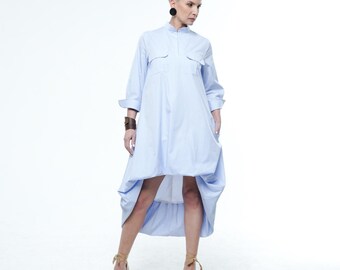 High-Low Shirt Dress In Blue / A-Line Dress / Bubble Skirt Dress METWB003
