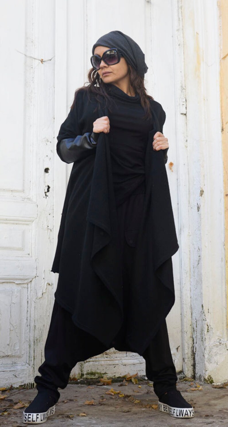 Black Loose Long Vest / Leather Oversize Cardigan / Etsy